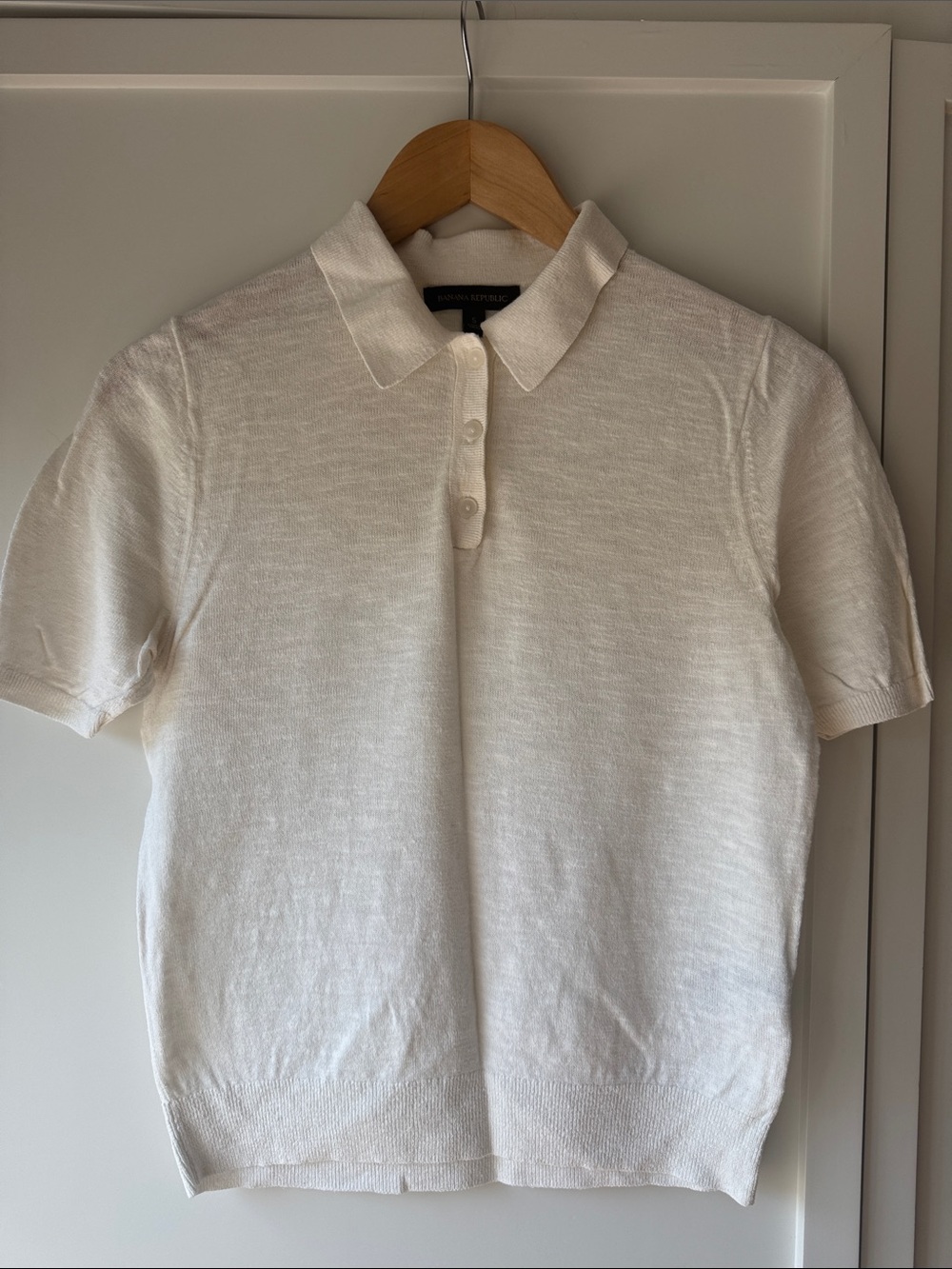 Banana Republic White Linen Blend Polo Shirt size S